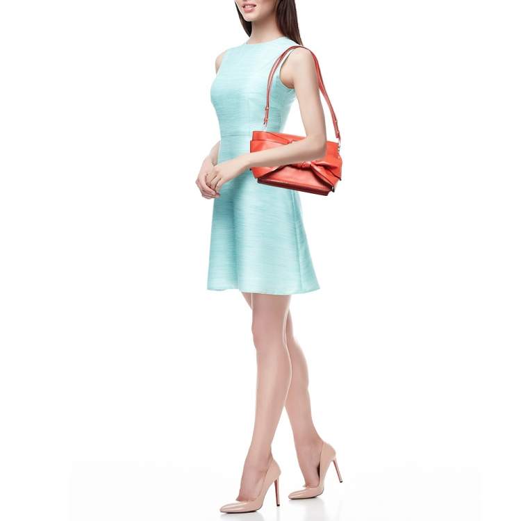 Pre Owned Valentino Red Leather Bow Flap Shoulder Bag