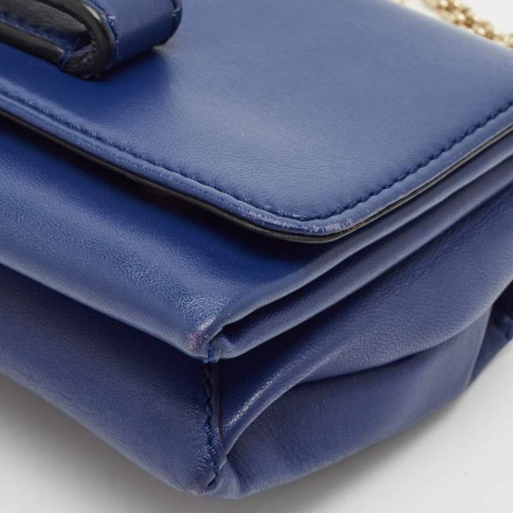Pre Owned Valentino Blue Leather Va Va Voom Chain Clutch