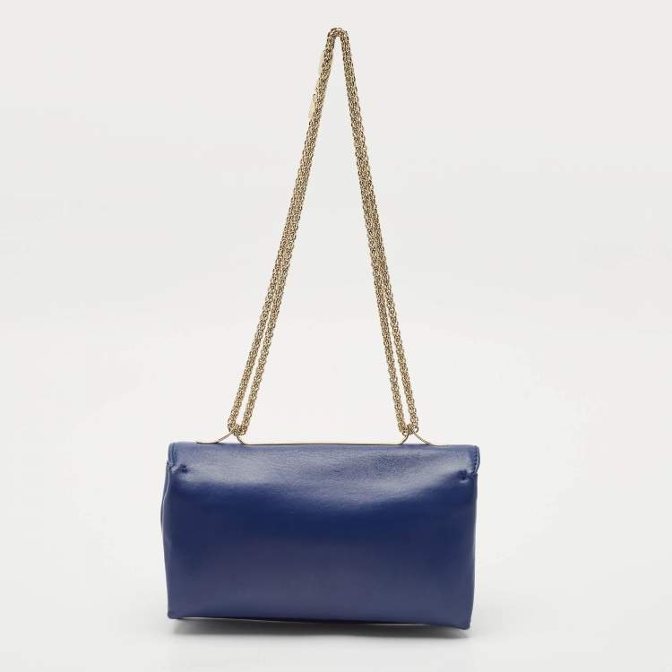 Pre Owned Valentino Blue Leather Va Va Voom Chain Clutch