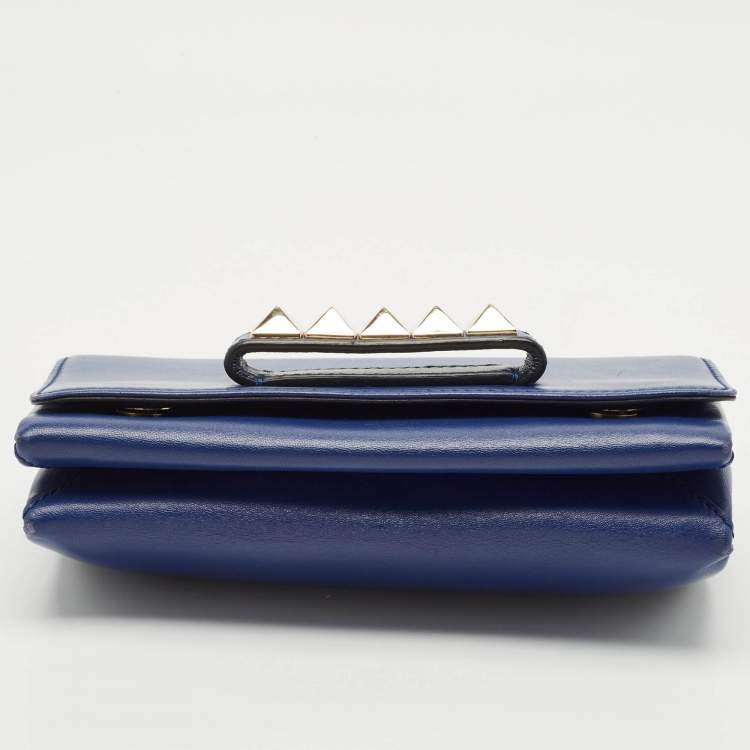 Pre Owned Valentino Blue Leather Va Va Voom Chain Clutch