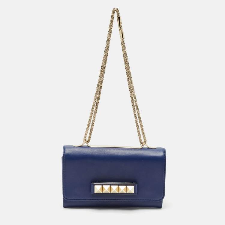Pre Owned Valentino Blue Leather Va Va Voom Chain Clutch