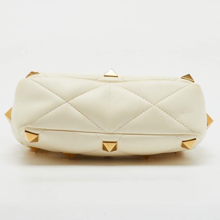 Pre Owned Valentino Off White Leather Medium Roman Stud Top Handle Bag