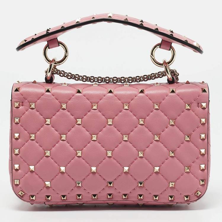 Pre Owned Valentino Pink Quilted Leather Small Rockstud Spike Chain Bag