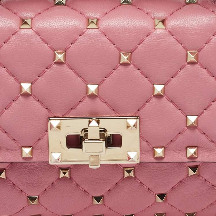 Pre Owned Valentino Pink Quilted Leather Small Rockstud Spike Chain Bag