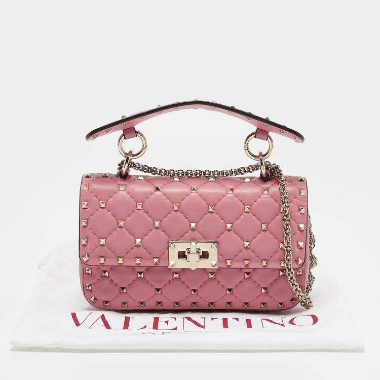 Pre Owned Valentino Pink Quilted Leather Small Rockstud Spike Chain Bag