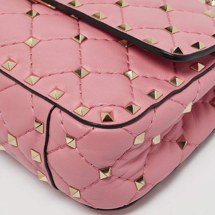 Pre Owned Valentino Pink Quilted Leather Small Rockstud Spike Chain Bag