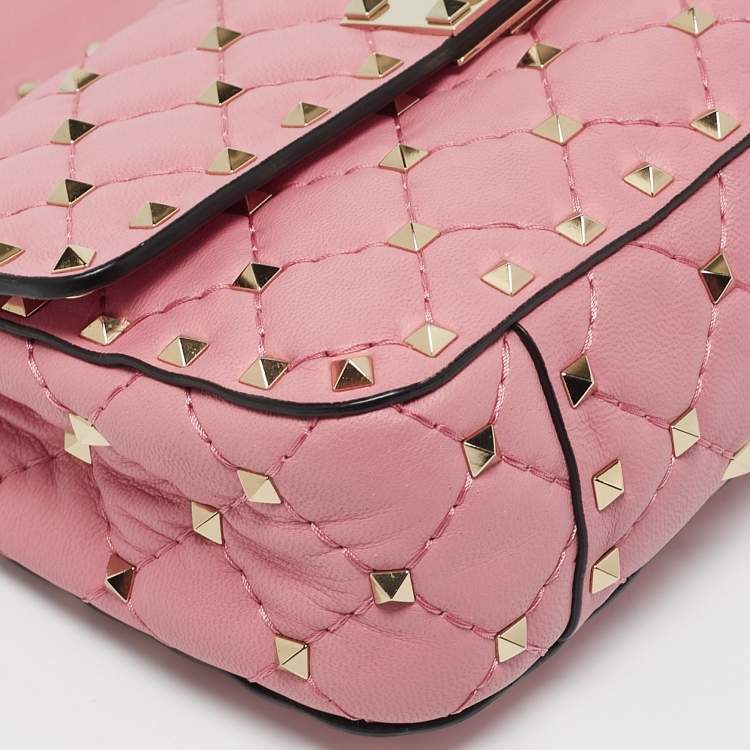 Pre Owned Valentino Pink Quilted Leather Small Rockstud Spike Chain Bag