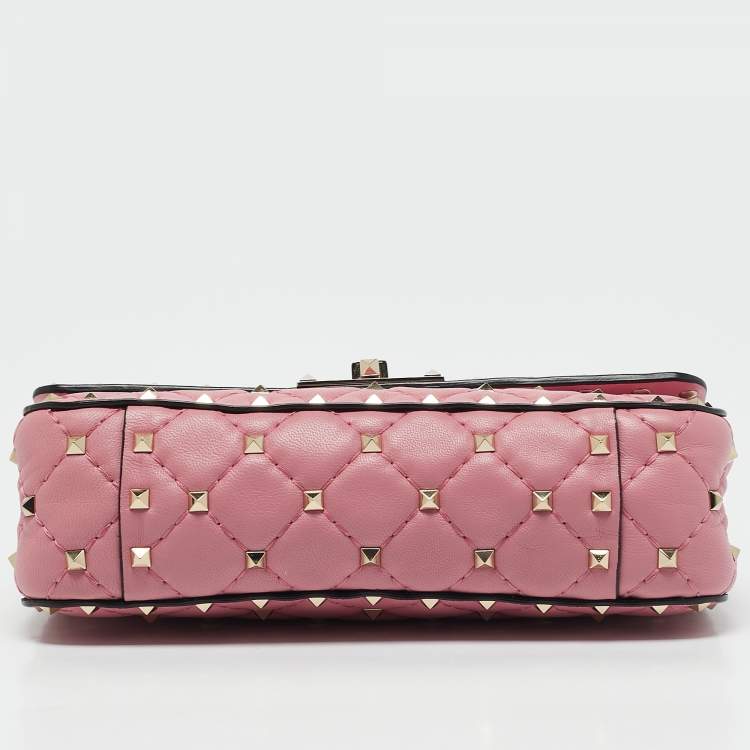 Pre Owned Valentino Pink Quilted Leather Small Rockstud Spike Chain Bag