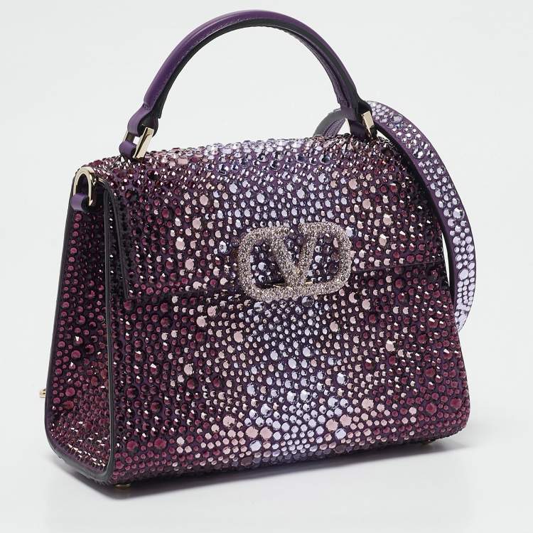 Pre Owned Valentino Purple Suede Crystal Embellished Mini VSling Top Handle Bag