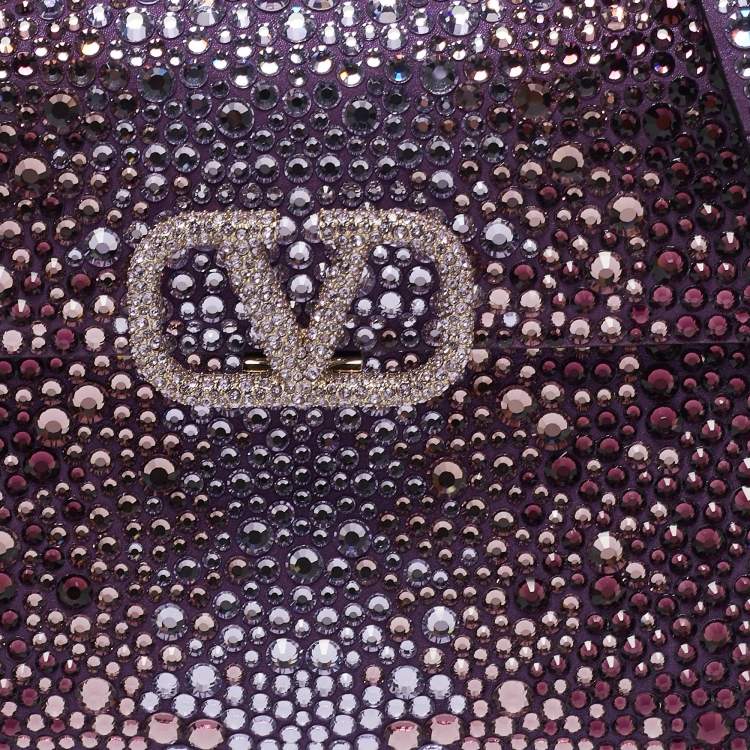 Pre Owned Valentino Purple Suede Crystal Embellished Mini VSling Top Handle Bag