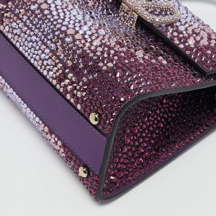 Pre Owned Valentino Purple Suede Crystal Embellished Mini VSling Top Handle Bag