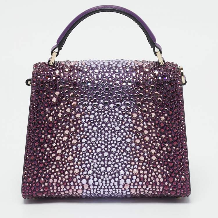 Pre Owned Valentino Purple Suede Crystal Embellished Mini VSling Top Handle Bag
