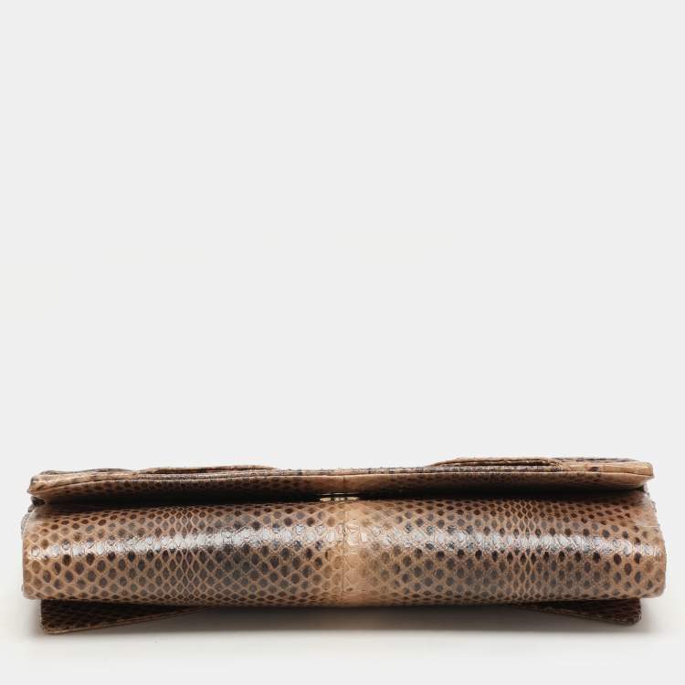 Pre Owned Valentino Brown/Beige Python Bow Clutch