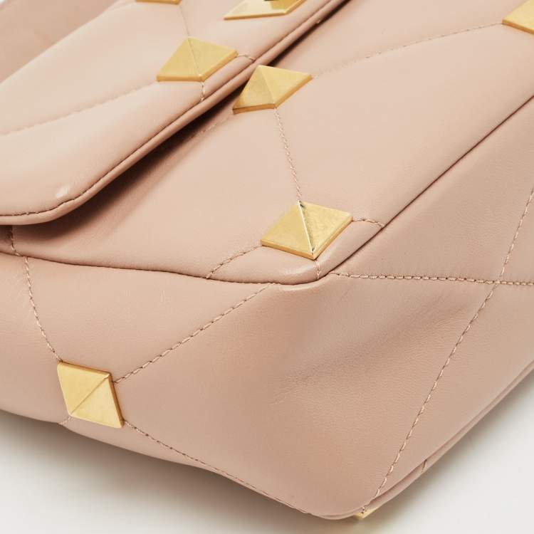 Pre Owned Valentino Beige Leather Large Roman Stud Shoulder Bag