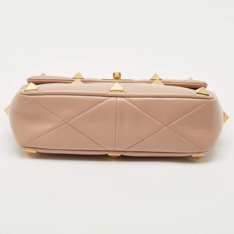 Pre Owned Valentino Beige Leather Large Roman Stud Shoulder Bag