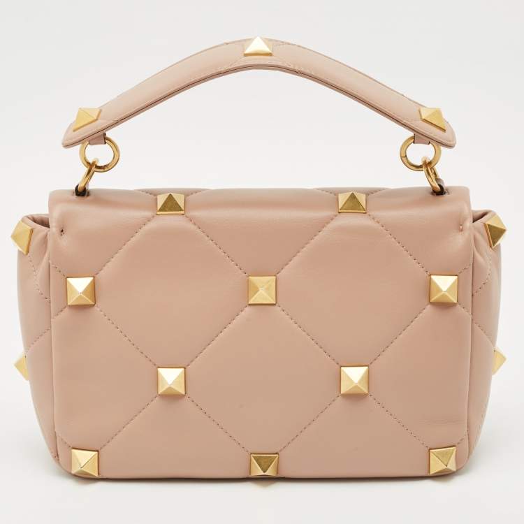 Pre Owned Valentino Beige Leather Large Roman Stud Shoulder Bag