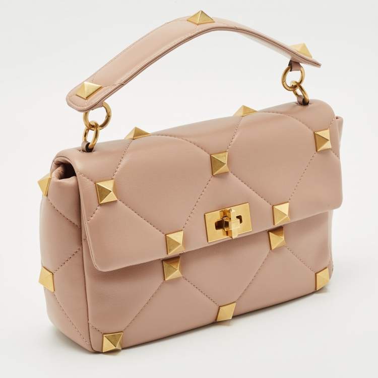 Pre Owned Valentino Beige Leather Large Roman Stud Shoulder Bag