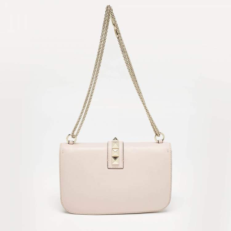 Pre Owned Valentino Pink Leather Medium Glam Lock Shoulder Bag