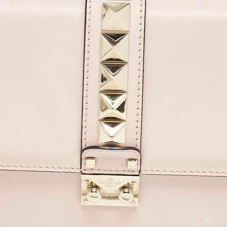 Pre Owned Valentino Pink Leather Medium Glam Lock Shoulder Bag