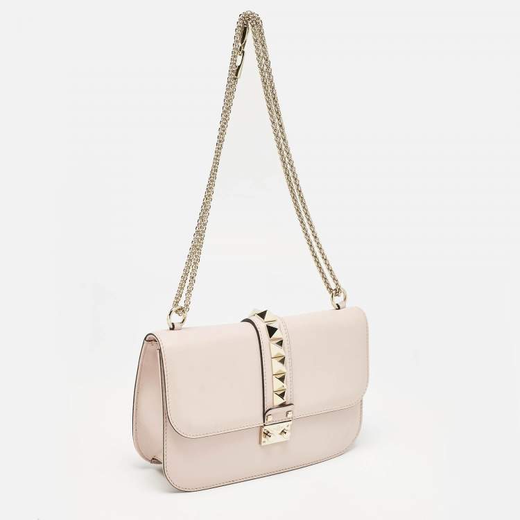 Pre Owned Valentino Pink Leather Medium Glam Lock Shoulder Bag