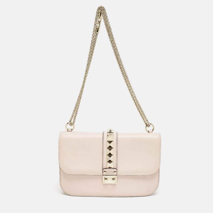 Pre Owned Valentino Pink Leather Medium Glam Lock Shoulder Bag