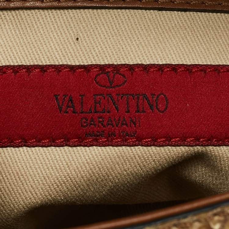 Pre Owned Valentino Cream/Brown Leather and Python Rockstud Flap Tote