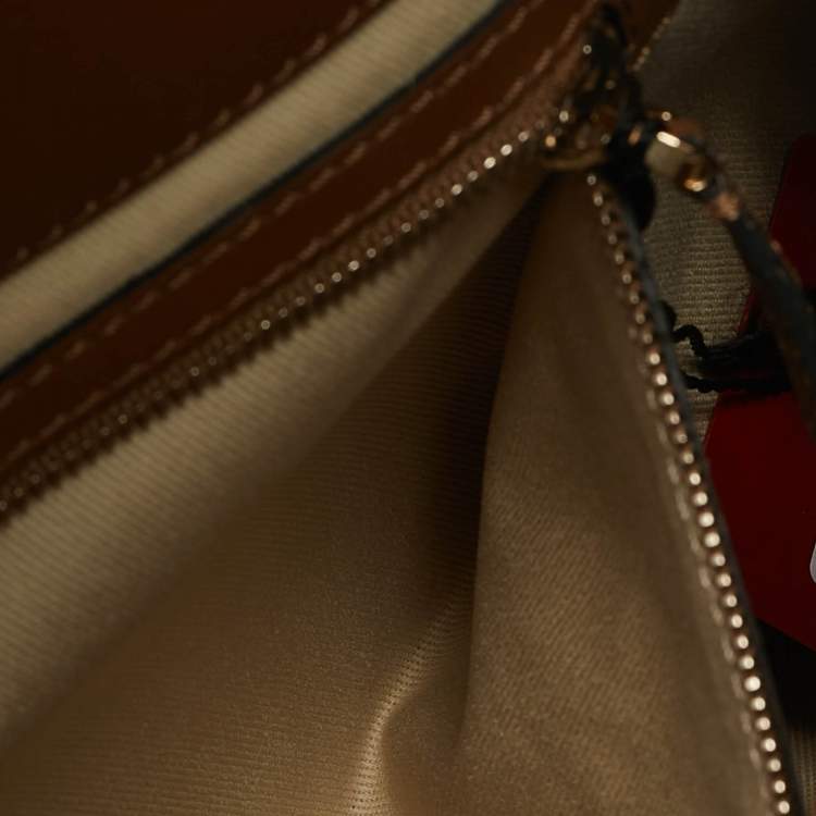 Pre Owned Valentino Cream/Brown Leather and Python Rockstud Flap Tote