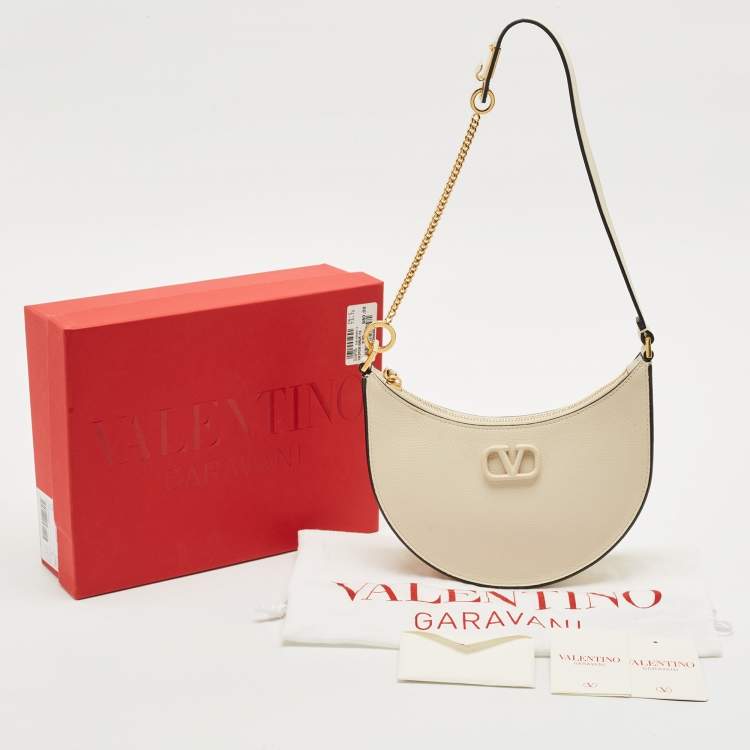 Pre Owned Valentino Off White Leather Mini VLogo Hobo