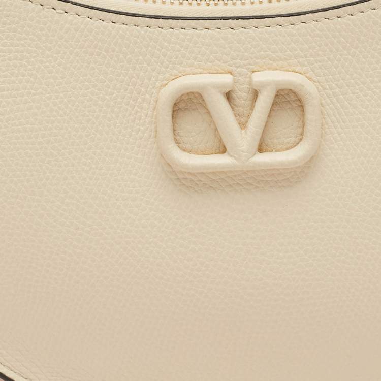 Pre Owned Valentino Off White Leather Mini VLogo Hobo