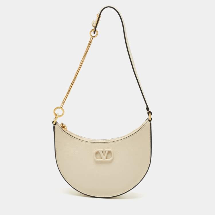 Pre Owned Valentino Off White Leather Mini VLogo Hobo