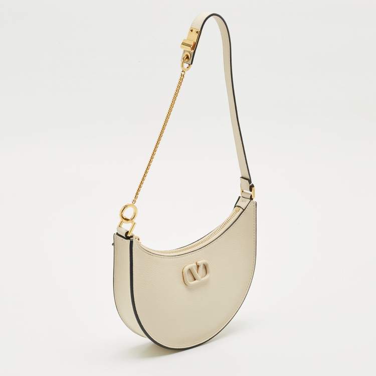 Pre Owned Valentino Off White Leather Mini VLogo Hobo