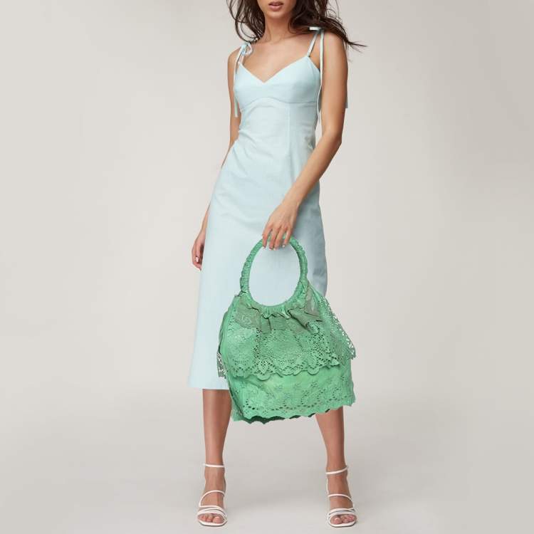 Pre Owned Valentino Light Green Laser Cut Leather Laceland Hobo