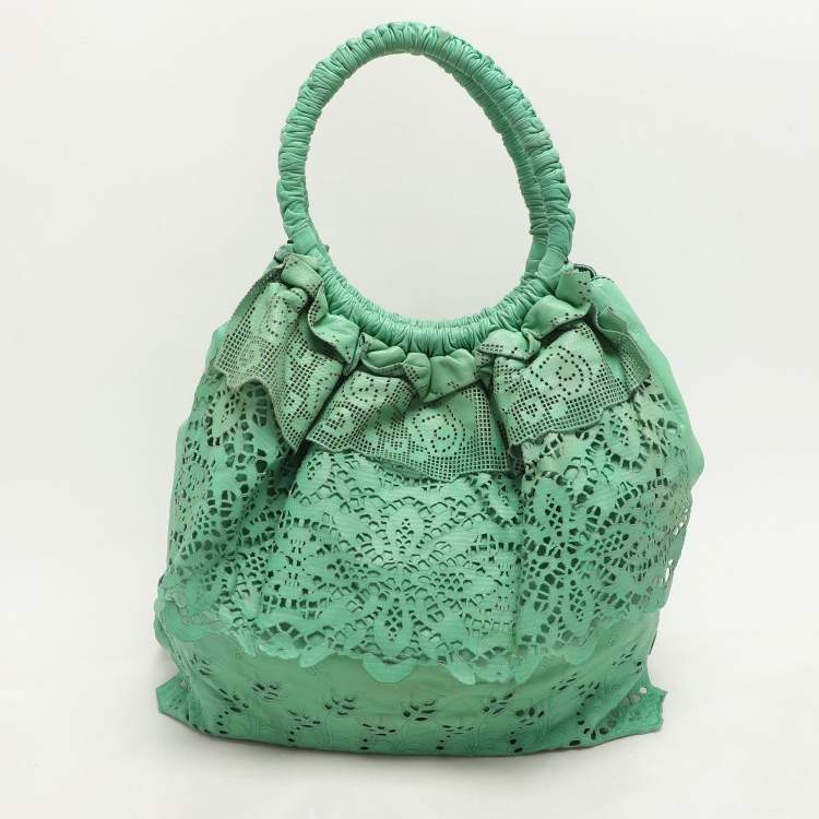 Pre Owned Valentino Light Green Laser Cut Leather Laceland Hobo
