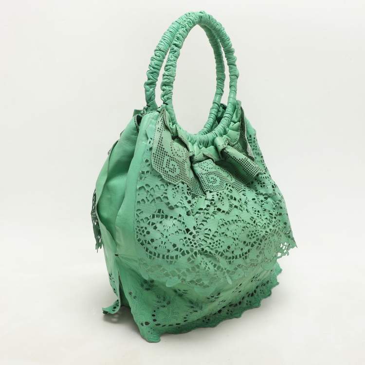 Pre Owned Valentino Light Green Laser Cut Leather Laceland Hobo