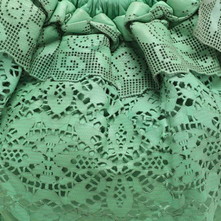 Pre Owned Valentino Light Green Laser Cut Leather Laceland Hobo