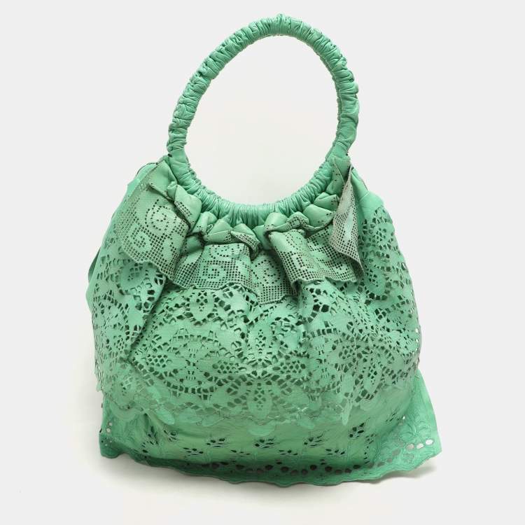 Pre Owned Valentino Light Green Laser Cut Leather Laceland Hobo
