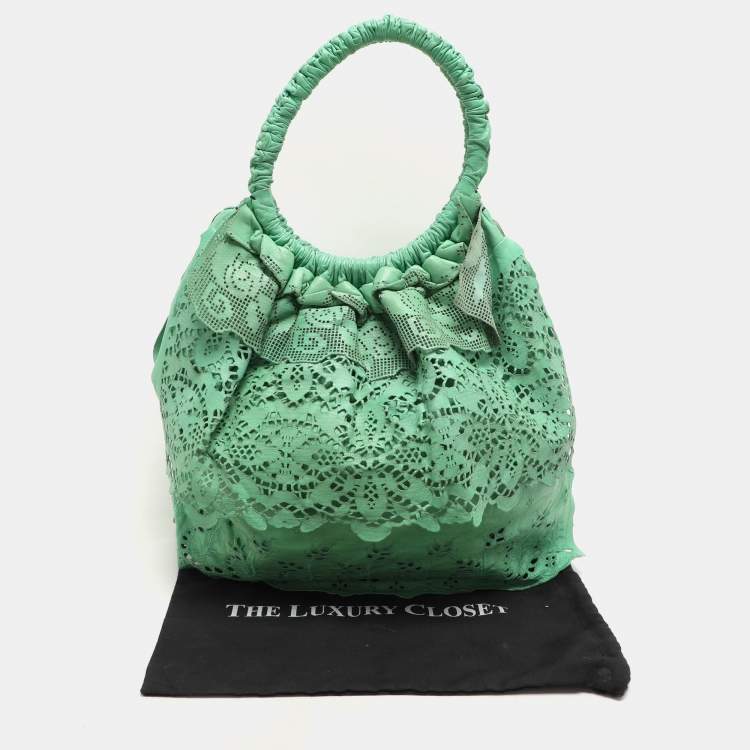 Pre Owned Valentino Light Green Laser Cut Leather Laceland Hobo
