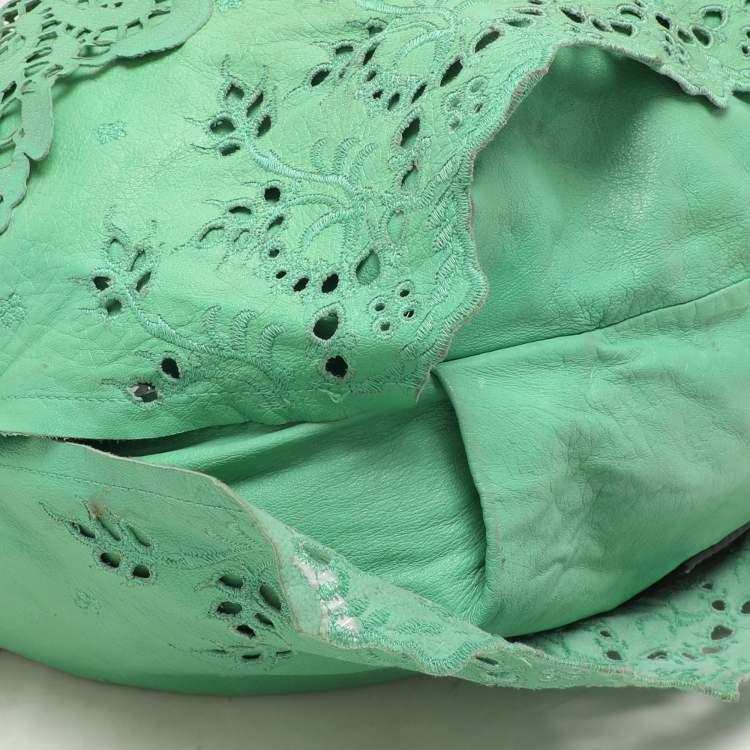 Pre Owned Valentino Light Green Laser Cut Leather Laceland Hobo