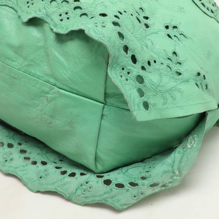 Pre Owned Valentino Light Green Laser Cut Leather Laceland Hobo