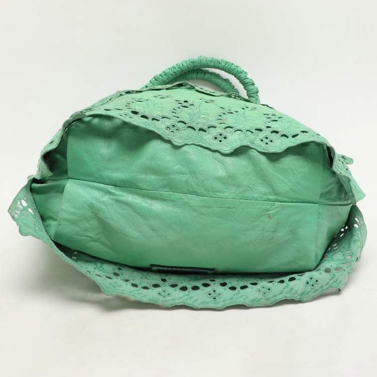 Pre Owned Valentino Light Green Laser Cut Leather Laceland Hobo