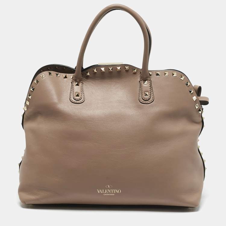 Pre Owned Valentino Beige Leather Rockstud Dome Satchel