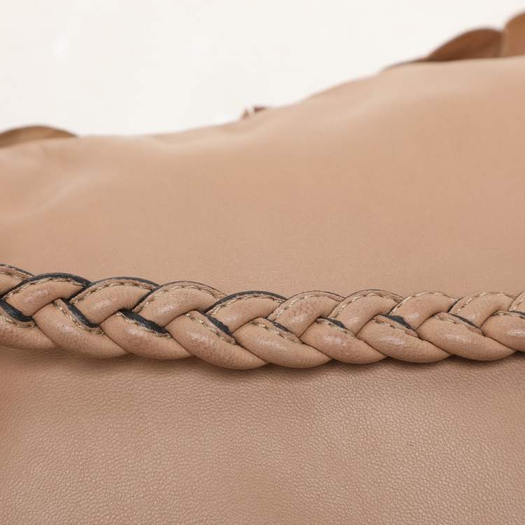 Pre Owned Valentino Beige Leather Floral Applique Shoulder Bag