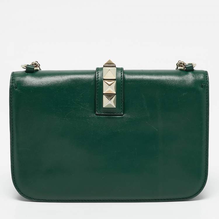 Pre Owned Valentino Green Leather Medium Rockstud Glam Lock Flap Bag
