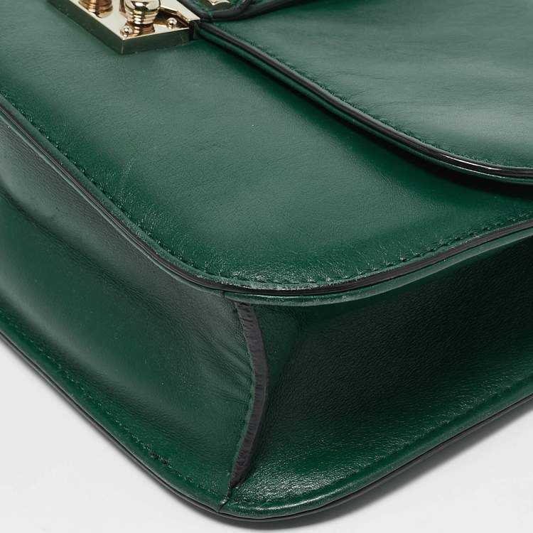 Pre Owned Valentino Green Leather Medium Rockstud Glam Lock Flap Bag