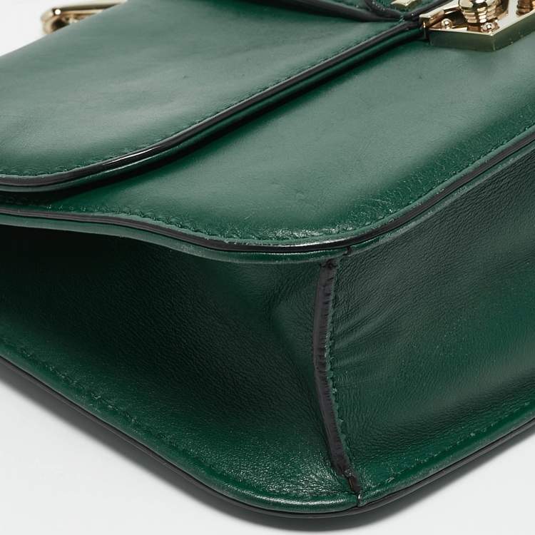 Pre Owned Valentino Green Leather Medium Rockstud Glam Lock Flap Bag