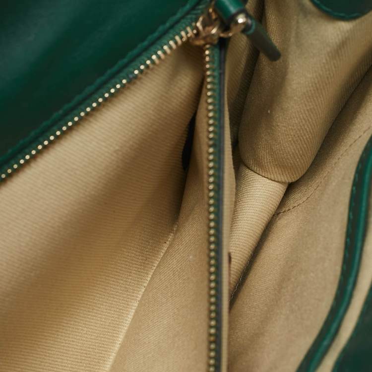 Pre Owned Valentino Green Leather Medium Rockstud Glam Lock Flap Bag