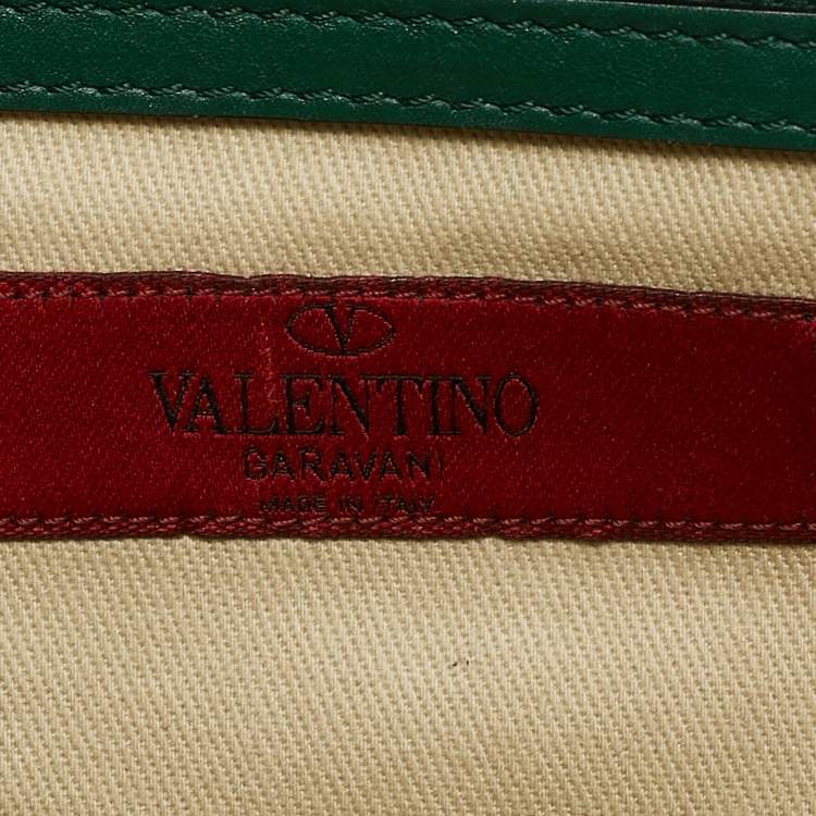 Pre Owned Valentino Green Leather Medium Rockstud Glam Lock Flap Bag
