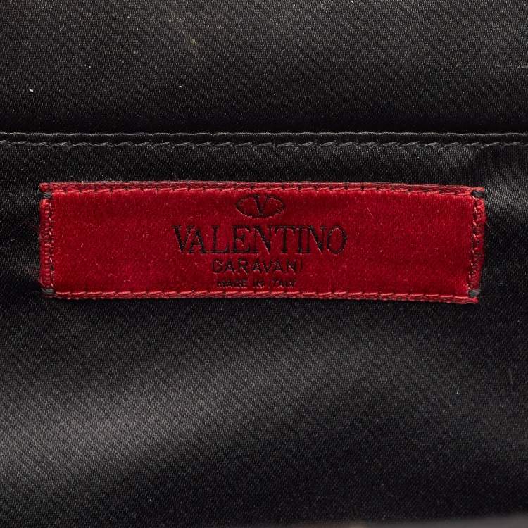 Pre Owned Valentino Black Satin Crystals Frame Chain Clutch