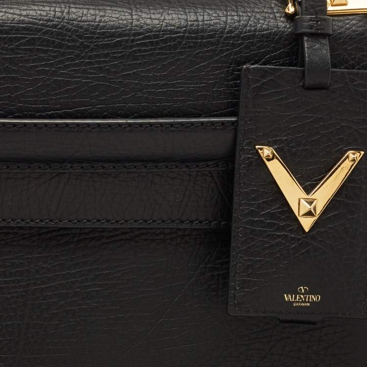 Pre Owned Valentino Black Leather Medium My Rockstud Top Handle Bag