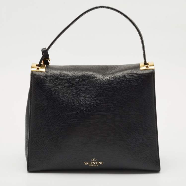 Pre Owned Valentino Black Leather Medium My Rockstud Top Handle Bag